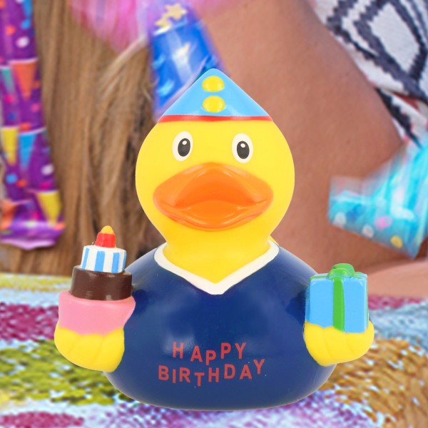 LILALU rubber duck birthday boy in front of presents