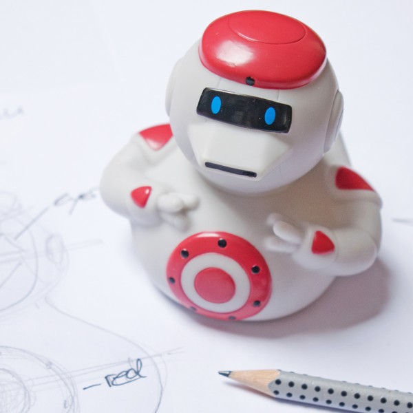 LILALU Quietscheente Roboter mit Zeichnung