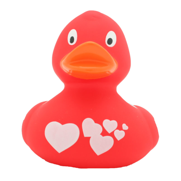 Duck red with white hearts