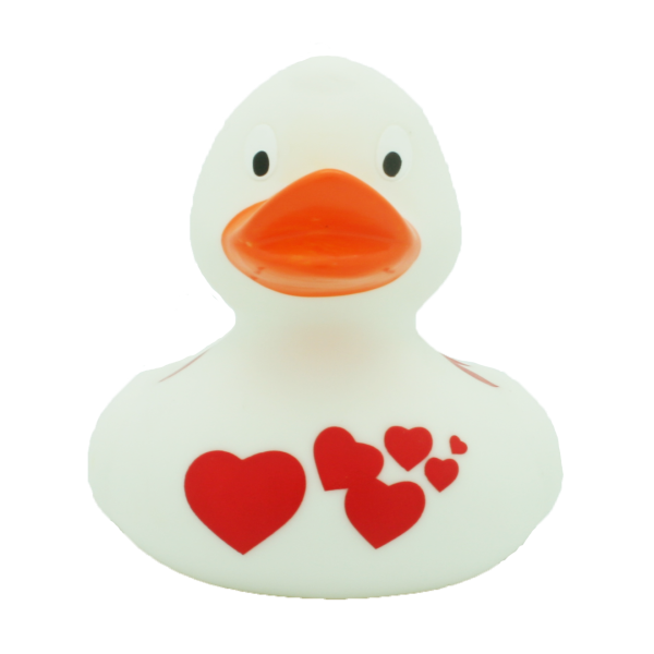 White duck with red hearts